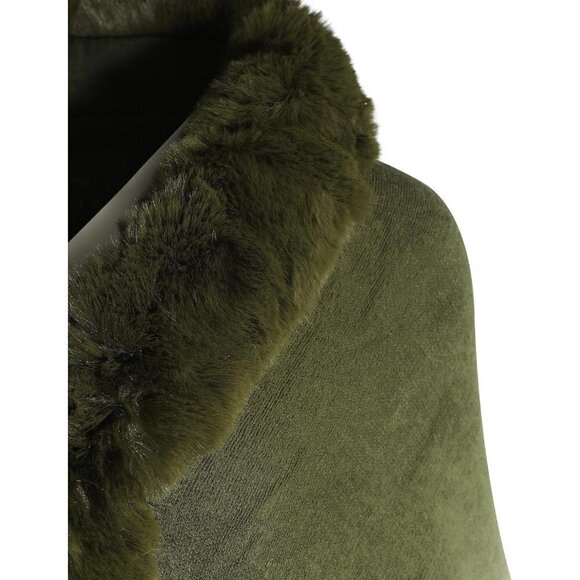 Zlyc Women Winter Faux Fur Shawl Stole Warm Wrap Cape - Green - Picture 4 of 6